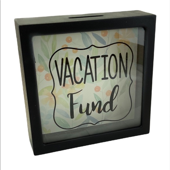 Piggy Bank Vacation Fund Contemporary Novelty Bank Wood Square 5.77 X 5.75 in - Picture 1 of 12